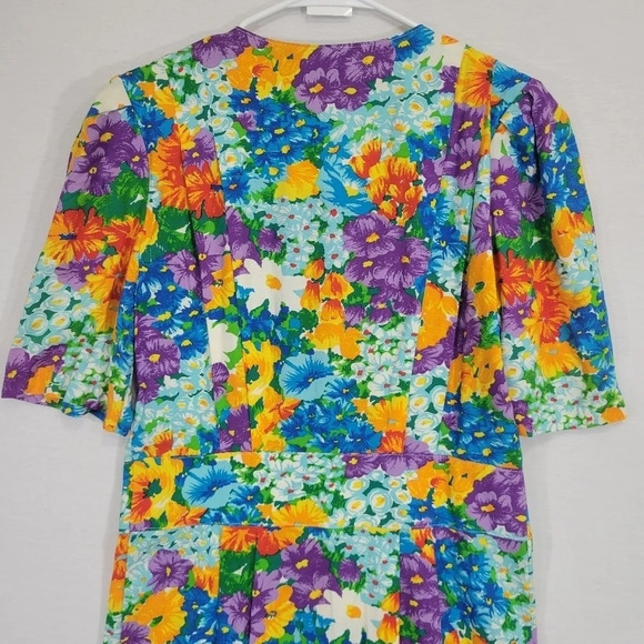 Vintage Floral Made in USA Ultra Soft Rayon Button Midi Dress Large - Picture 10 of 11
